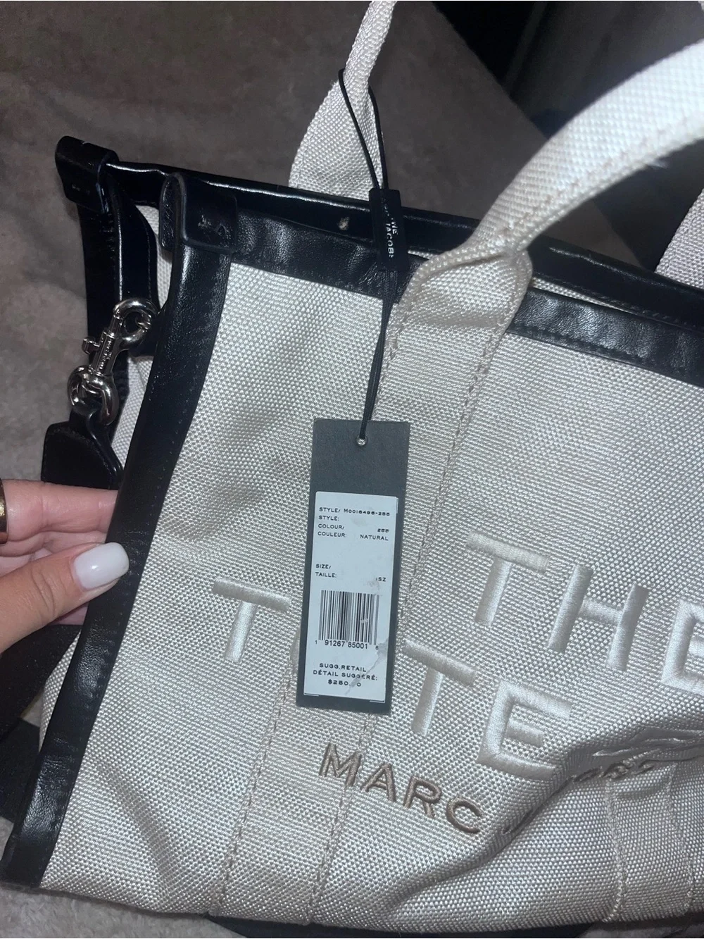 Marc Jacobs Canvas Tote Bag in Cream with Black Trim